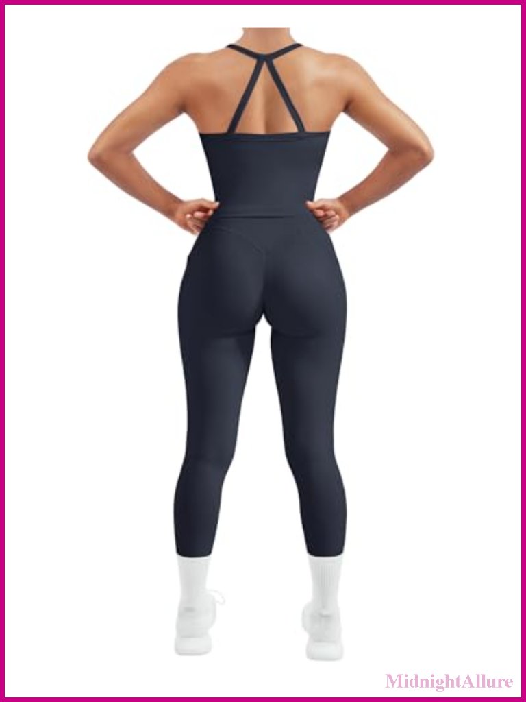 2 Piece Workout Set: Built In Bra Halter Tank & Compression Leggings With